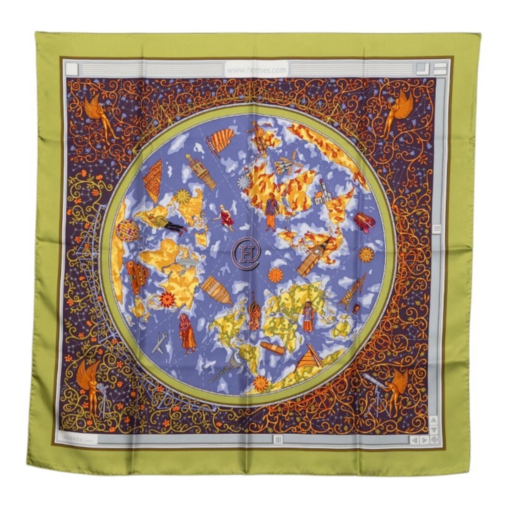 Hermes Carre 90 Www.Hermes.Com World Map Scarf Muffler Multicolor Silk Women'...